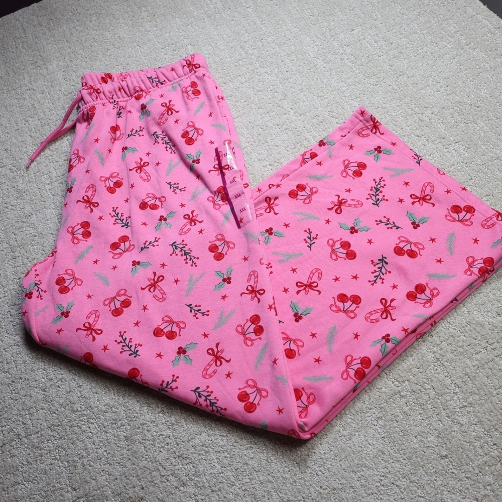 Vinyl Threads Pink Holiday Cherry Candy Cane Pajama Pants XXL TGJ5178B